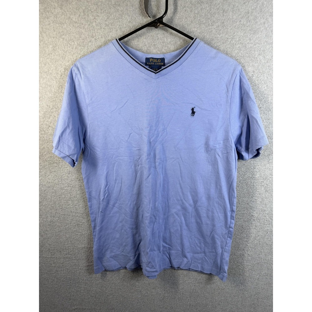 Polo Ralph Lauren Shirt Youth 14-16 Blue V Neck Short Sleeve Pony Logo Casual
